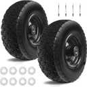 12'' Flat Free Tires Rubber Replacement Solid Tire, 2.1" Offset Hub Wheel Assemblies for Garden Cart Wheelbarrow, 3.5" Wide Polyurethane Tires with 5/8 Inch Axle Bore Hole (410/350-6)