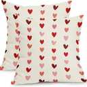 Kawani Valentine's Day Pillow Covers 18x18 Inch Small Red Pink Hearts Outdoor Decorative Throw Pillow Covers Set of 2 Pink Valentines Day Pillowcases Cushion Covers for Home Couch Decor