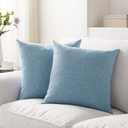 Meekio Set of 2 Light Blue Pillow Covers 18 x 18 Inch Farmhouse Boho Decorative Throw Pillow Covers Linen Cushion Covers for Sofa Couch Dcor (18" x 18" (Pack of 2))