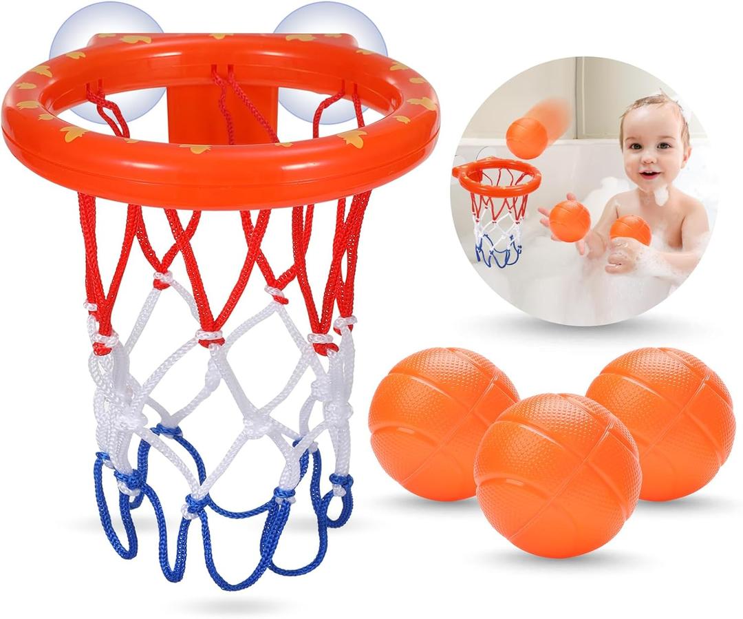 KSABVAIA Bath Toys - Bathtub Basketball Hoop for Kids Toddlers - Bath Toys Shower Toys for Kids Ages 4-8,Suction Cup Basketball Hoop & 3 No Hole Balls Set for Boys Girls (Small)