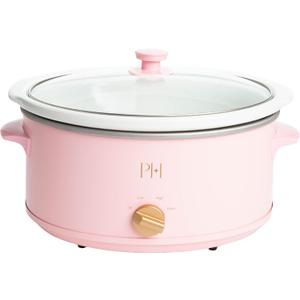 Paris Hilton 6-Quart Manual Slow Cooker, Features Three Settings (Low, High, Warm), Naturally Nonstick and Dishwasher Safe Stoneware Insert, Family Sized Capacity, Pink