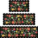Scalloped Kitchen Mats for Floor 3 Piece Set, Non Slip Cushioned Runners Waterproof Comfort Kitchen Rugs and Mats Rustic Dcor, Farmhouse Floral Chef Mat Carpet for Sink and Stove Combo Laundry Room (17''30''+17''47''+17''59", Black Flowers)