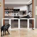 ZJSF Freestanding Dog Fence Indoor, Foldable Dog Gate for Doorways, Stairs or Hallways, Sturdy Wood Extra Wide Pet Gate with Support Feet for The House, White, 24 "Height-4 Panels