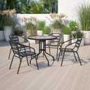 Flash Furniture Aluminum Slat Back Stacking Outdoor Restaurant Chairs, Modern Stackable Patio Chairs for Restaurants, Set of 4, Black