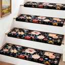 RORA Bullnose Stair Treads for Wooden Steps,Non-Slip Peel and Stick Stair treads Stair Carpet for Indoor Runner and Pets,Floral Stair Rugs,Soft Washable Staircase 14pcs 29.5 ''x9.5 ''x1.5 ''