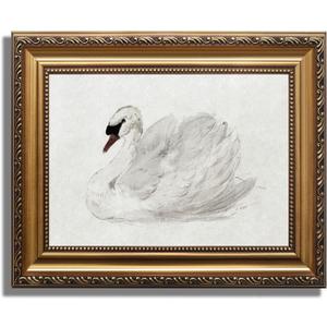 ASTRDECOR Vintage Gold Framed Wall Art for Bedroom Decor, Swan Canvas Wall Art Prints, White Zwaan Oil Painting Wall art for Living Room, Classical Animal Art for Bedroom Bathroom Decor - 9" x 12"