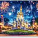 7x5FT Castle Night Backdrop for Photography Princess Golden Castle Fireworks Background Baby Shower Children Portrait Cake Table Photo Booth Props KUBDJ1137