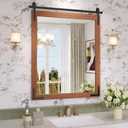 Farmhouse Bathroom Mirror, 28x36 Inch Brown Vanity Mirror for Wall, Wood Framed Rustic Mirror Rectangular Wall Decor Mirrors for Entryway Living Room Bedroom