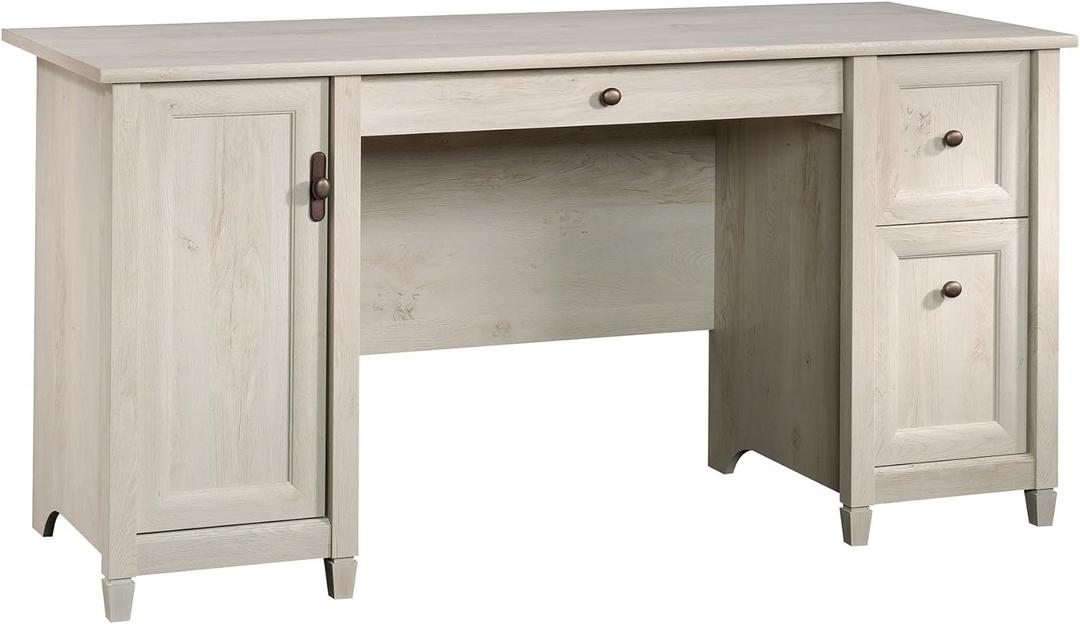 Sauder Edge Water Computer Desk with Storage Drawers, Home Office Desk, in Chalked Chestnut finish