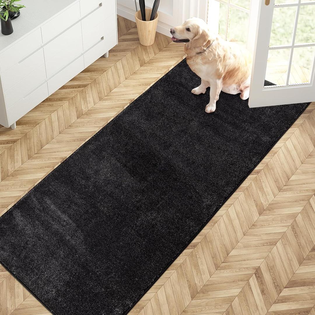 PURRUGS Dirt Trapper Door Mat 31.5" x 70", Non-Slip Machine Washable Entry Rug, Shoe Scraper, Dog Doormat, Super Absorbent Welcome Mat for Front & Back Door, Muddy Shoes & Paws, Charcoal