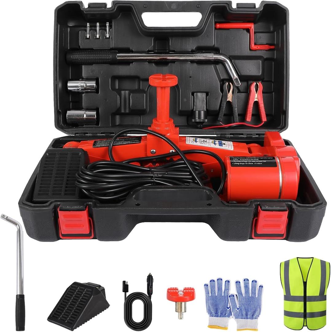 EFFIROSO Premium 10 in 1 Electric Scissor Jack Enhanced Safety 3 Ton Car Jack Kit Automatic 12V Tire Repair Kit for Sedans SUV Tire Replacement