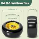 11x4.00-5 Lawn Mower Tires Flat Free Zero Turn Front Tires with 3/4" Bearing Extra 5/8 Bearing, 3.4"-5" Hub, 11x4.00-5 Tire Fits Generators & Lawn Mowers, 350LBS (Yellow,2 pack)