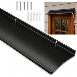 4" Extra-Wide Door Rain Drip Guard, Heavy Duty Aluminum Window Rain Diverter, Door Rain Deflector with Pre Drilled Holes and Expansion Screws (Black, 1pcs)