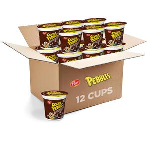 Cocoa PEBBLES Chocolate Breakfast Cereal for Kids, Gluten Free, Made with Sweetened Puffed Rice, On-the-Go Snack, 2 oz Individual Cup (Pack of 12) (EXP 06/01/27)