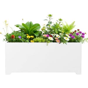 Metal Planter Box 36"L x 15"W x 15"H, Large Outdoor Rectangle Planters with 6 Drainage Holes & Raised Bottom, All-Weather Garden Planter Box for Patio, Lawn, Commercial & Residential, White