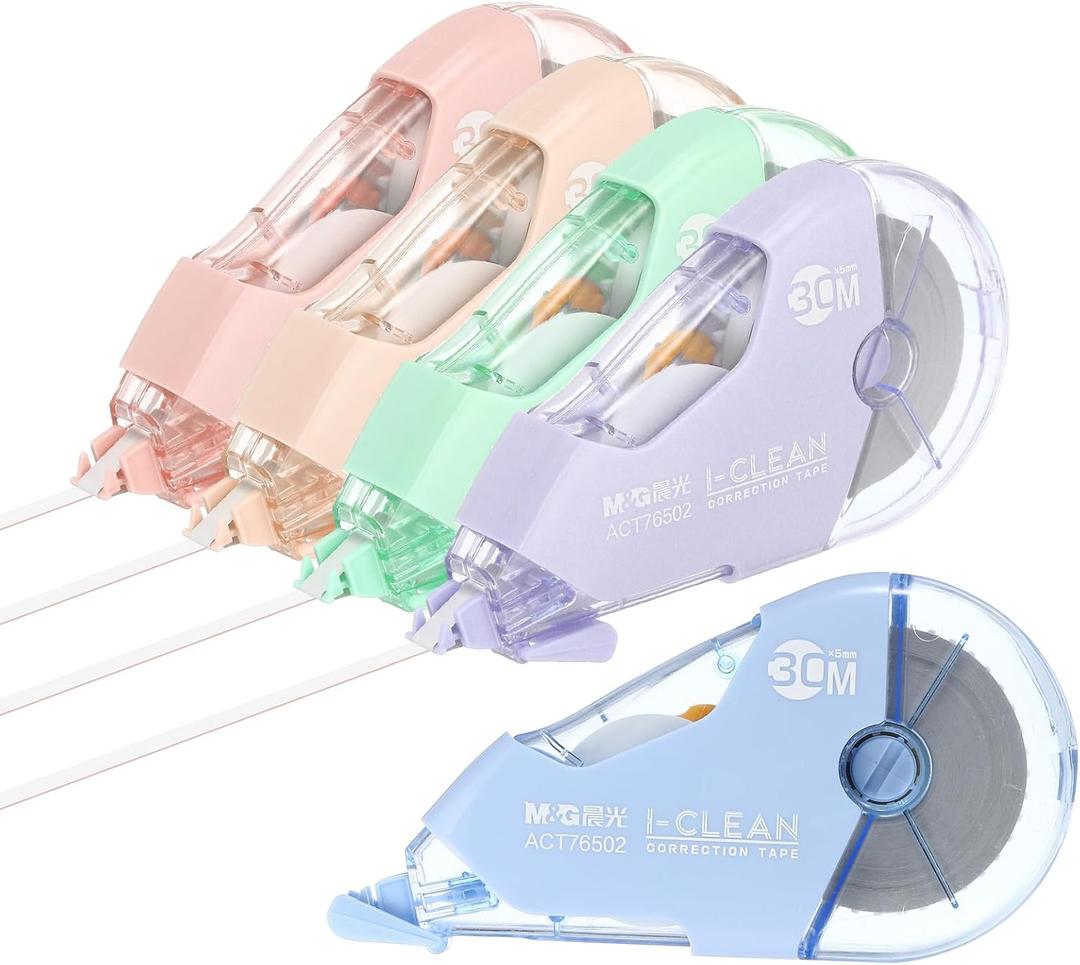 M&G 5Pcs 98 Ft Tape, Correction Tape Tear Resistant Whiteout Tape Fall Resistant Bulk Cute Transparent Dispenser for Classroom Office, Pastel Color