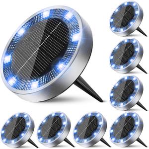 Peasur Mini Solar Ground Lights Outdoor, 8 Pack Flat Solar Powered Disc Lights, IP68 Waterproof, Anti-Rust, Landscape Lighting for Pathway Garden Yard Lawn Walkway Landscape Driveway, Blue