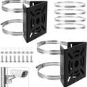 Sumnacon Camera Pole Mount Bracket,2Pcs Stainless Steel Pole Mount Adapter Brackets with Loops,Sturdy Camera Mount Bracket for Pole Post,Universal Pole Mount Bracket for CCTV Security Camera Ptz Dome (Black)