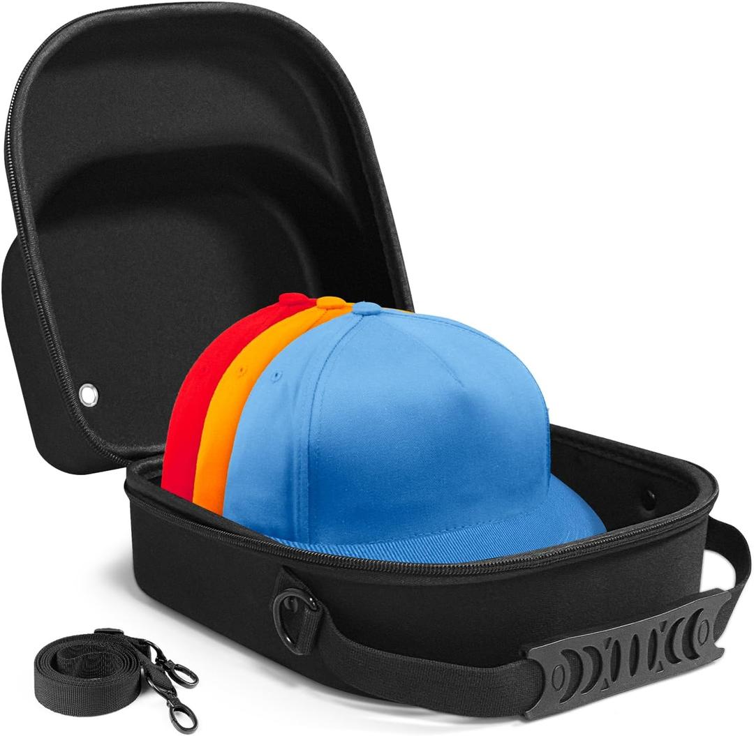 Epesoware Small Hard Hat Travel Case for Baseball Caps  Crush Proof Cap Carrier for 3 Hats, Hat Storage Organizer with Adjustable Shoulder Strap and Handle, for Travel & Home Use