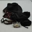 Toulite 4 Pcs Western Outfits for Men Cowboy Tassel Vest Hat Belt Buckle Paisley Bandana for Halloween Cosplay (Medium, Black, Coffee)