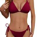Women's Two Piece Bikini Swimsuit Sexy Ribbed Triangle Top Bathing Suits String Cheeky Bikini Sets  S