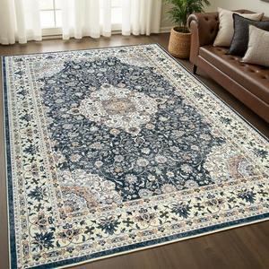 Goideal Washable Rug 4x6, Vintage Area Rugs Non Slip, Indoor Low Pile Carpet with Rubber Backing for Living Room Kitchen Bathroom Entryway Office Bedroom, Black & White