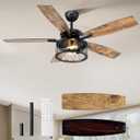 EDISHINE 52in Farmhouse Ceiling Fans with Lights, 10%-100% Dimmable, 5 Wooden Double-sided Blades, 1/2/4/6 Hour Timer, 6 Speeds Reversible DC Motor, Rustic Ceiling Fan for Living Room, Bedroom