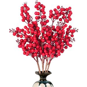 DearHouse 4 Pack Artificial Red Berry Stems Holly Christmas Berries for Festival Holiday Crafts and Home Decor, 19.5 Inches Burgundy Berry Floral Christmas Tree Decoration