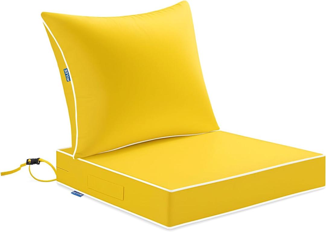 MIULEE Yellow Outdoor Seat Cushion 22x24 Inch Waterproof & 3 Year Fade Resistant Deep Seat and Back Cushion for Patio Furniture Chair Sofa Couch with Handle and Adjustable Straps