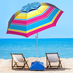 Fisqueen 8FT Large Beach Umbrella with Wind Resistance Sand Anchor Sand Bag, Portable Outdoor Umbrella with UPF50+ UV Protection, Tilt Sun Shelter for Beach, Patio, Yard