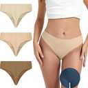 OVRUNS Camel Toe Underwear Thong for Women Cameltoe Proof Concealer Thongs No Show Panties Seamless Workout Underwear (Beige, S)