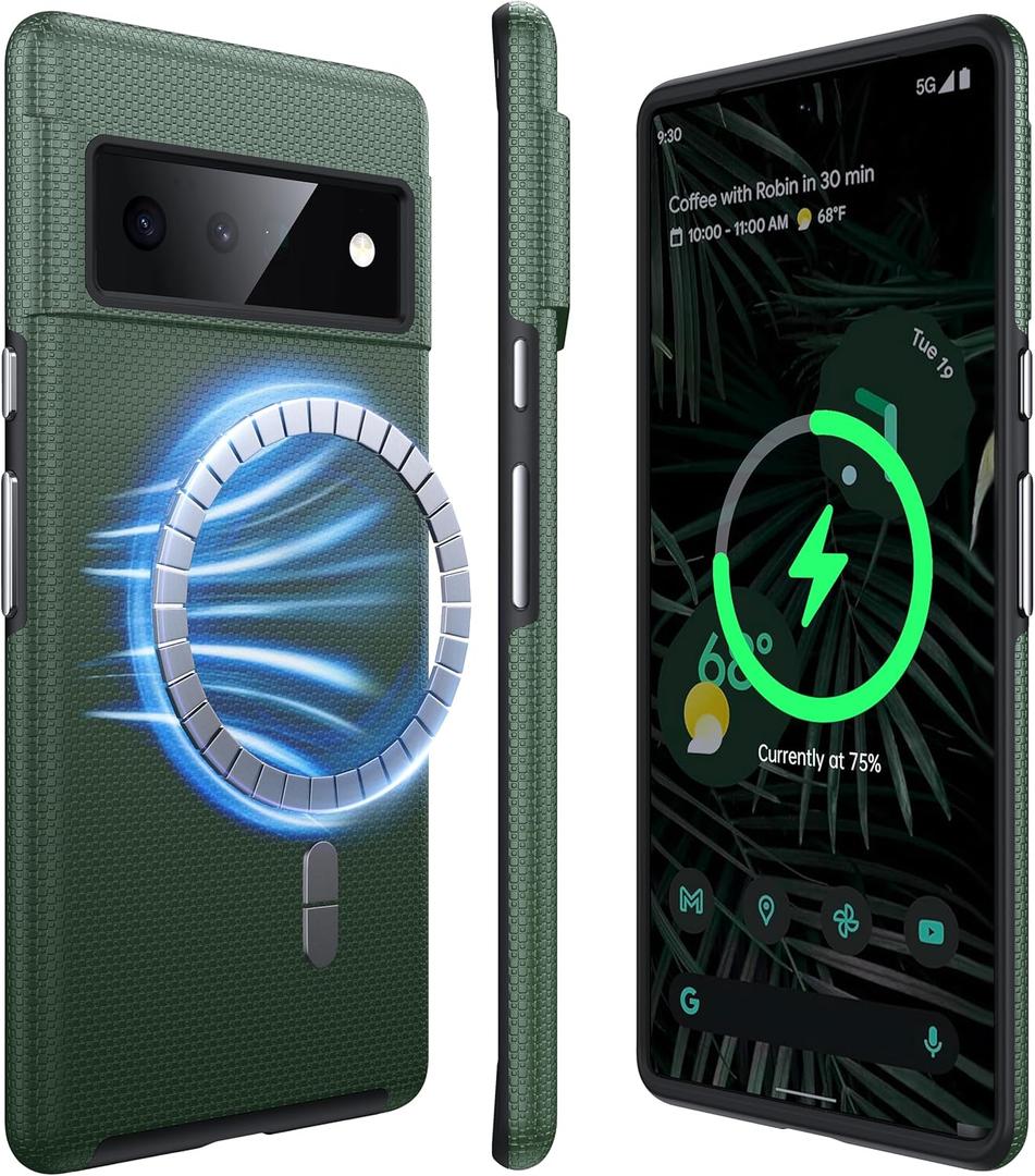 Strong Magnetic for Google Pixel 6 Pro Case Compatible with MagSafe [2024 Upgraded] [Dual Layer Heavy Duty] [Military Shockproof] Rugged Case for Google Pixel 6 Pro Phone Case Slim, Forest Green