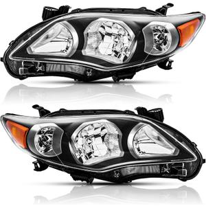 Headlights Assembly Pair for 2011 2012 2013 Toyota Corolla S L LE CE Headlamps Headlight Head Lights Replacement Driver and Passenger Side,Black Housing Amber Reflector