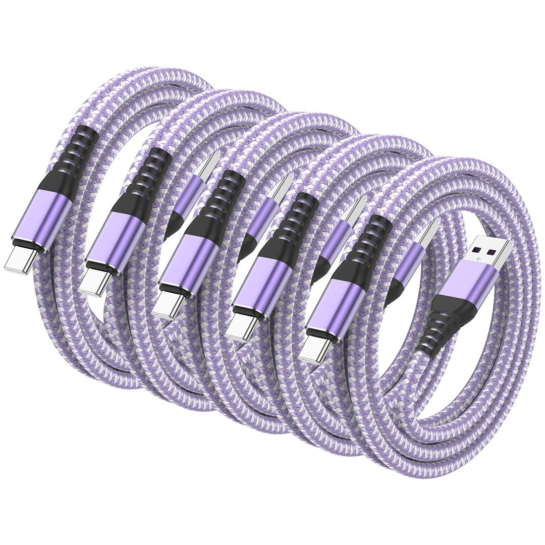 5Pack Short USB C Type C Cable 1FT,Nylon Braided Fast Charging 3A Quick Charger Cord,USB A to Type C Charger Cord Cable for iPhone 15 Samsung Galaxy S20 S10 S9 S8 Plus S10E, Note 20 10 9 8, Moto G7 G8