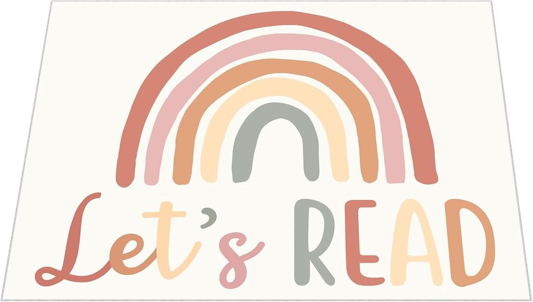 Reading Room Decor Carpet Boho Reading Corner Decor Classroom Area Rug Boho Rainbow Let's Read Corner Mat for School Home Library Decoration, 7' x 5'(Classic)