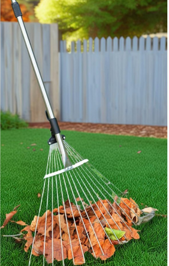 Adjustable 32 to 63 Inch Extendable Metal Tool for Lawn Care - Collapsible Garden Design with Steel Tines, Tight Spaces & Yard Debris Handling, Non-Slip Ergonomic Handle