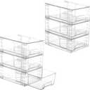 Vtopmart 6 Pack Stackable Storage Drawers,Clear Acrylic Drawer Organizers with Handles, Easily Assemble Containers for Fridge, Bathroom,Kitchen Undersink,Cabinet,Pantry Organization and Storage