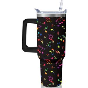 40oz Music Teacher Gifts Tumbler with Handle and Straw, Musical Note Insulated Stainless Steel Cup, Travel Coffee Mug Water Bottle, Appreciation Birthday Gifts for Women Men