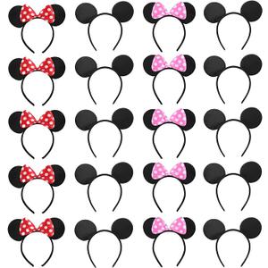 NEWTGAN 20 PCS Mouse Ears Headbands for Birthday Party Theme Park Costume Play Celebration for Boys and Girls (3color) (pink and red)