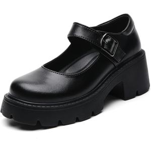 Mary Jane Shoes Women Platform Mary Janes for Women Round Toe Chunky Heels Women's Pumps Fashion Classic Comfortable Dressy Business Casual Shoes Dress Shoes (7.5, Black)