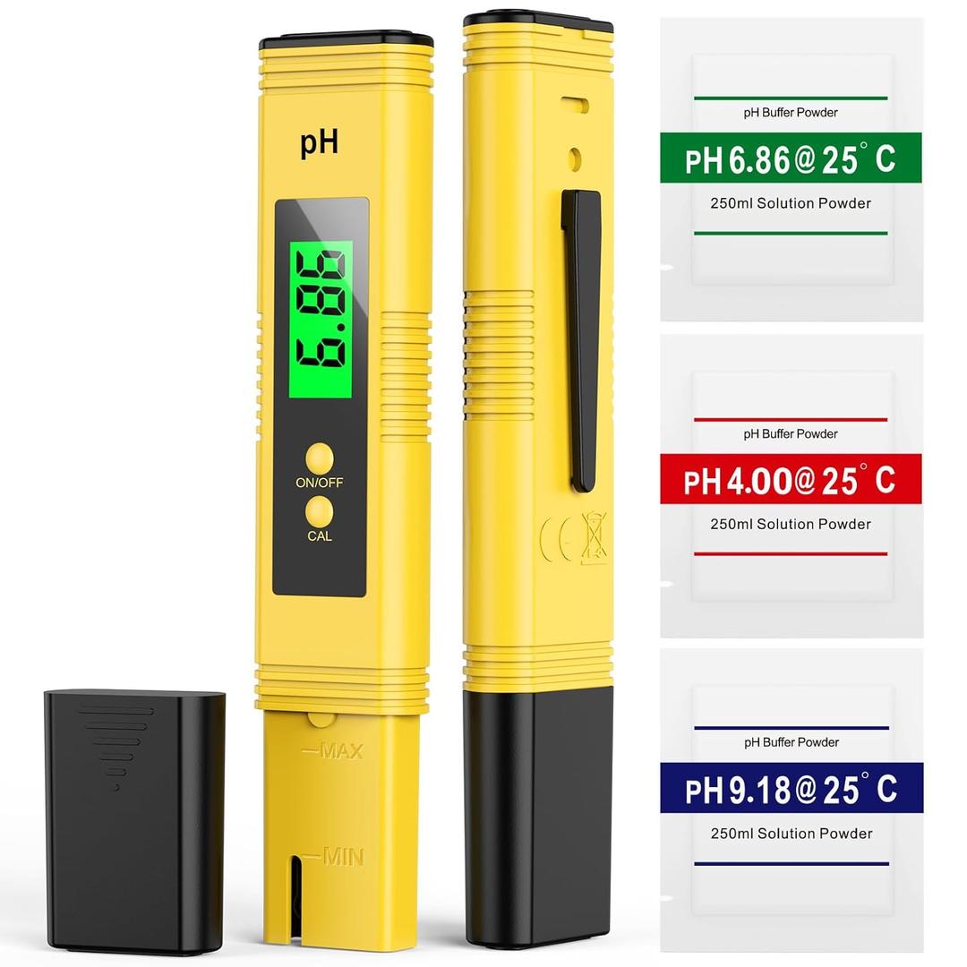 2025 All-New pH Meter for Water - High Accuracy Digital pH Tester (0.01 Precision) with UL Certification and 3 pH Calibration Powders - Ideal for Home Water, Hydroponics, Aquariums, Pools, and More (Yellow)