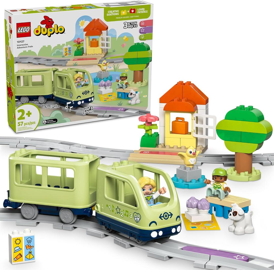 LEGO DUPLO Interactive Adventure Train 10427
Building Toys for Toddlers, Ages 2+, Train Set, Develops Fine Motor Skills, W/ Larger Bricks & Figures, 57 Pieces, Gift Idea