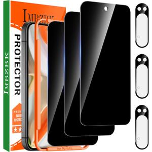 IMBZBK 3 Pack Privacy Screen Protector for Google Pixel 9 Pro XL Tempered Glass Accessories 3 Pack Camera Lens Protector, Anti Spy Case Friendly Protector de Pantalla for Pixel 9 Pro XL (Black)