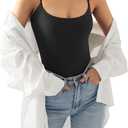 SUUKSESS Women Sexy Square Neck Thong Bodysuit Backless Cami Bodysuit Top (Black, S)
