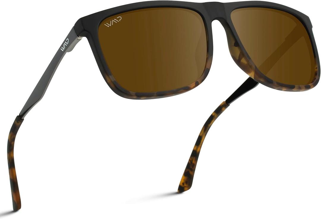 WMP Eyewear - Men's Polarized Flat Top Square Sunglasses (Matte Black Tortoise Frame / Brown Lens)