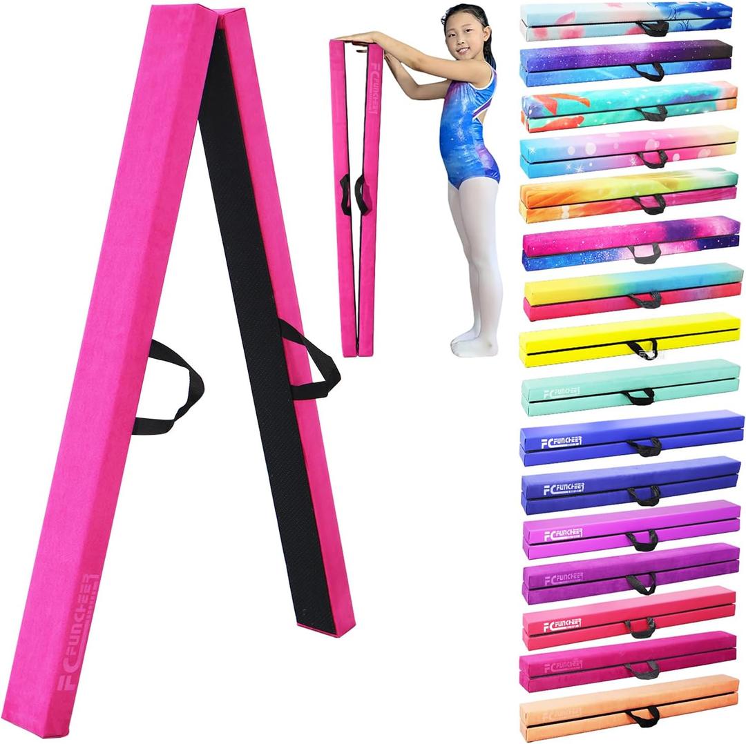 8FT Folding Balance Beam -Gymnastics Floor Beam -Gymnastics Equipment for Kids, Wood core- Anti-Slip Bottom and Carrying Bag for Home