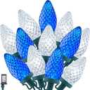 Minetom C9 LED Christmas String Lights - 82ft 100 LED Outdoor String Lights with Timer and 8 Lighting Modes, Plug in Extendable Roofline Lights String for Outside Yard Christmas Holiday Decoration (Blue and White)