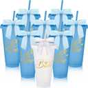 8 Pcs Bridesmaid Plastic Tumbler with Straw Lid and Twist Bow 24 oz I Do Crew and Bride Reusable Tumbler Bridal Party Proposal Gifts Bachelorette Party Gifts for Wedding Bridal Bridesmaid(Light Blue) (EXP 09/13/28)