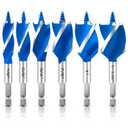 6Pcs Auger Drill Bit Set for Wood, 1/2", 5/8", 3/4", 7/8", 1" and 1-1/8" Inch Size, 4-Inch Long Impact Wood Auger Drill Bit Set with 1/4" Quick Change Hex Shank