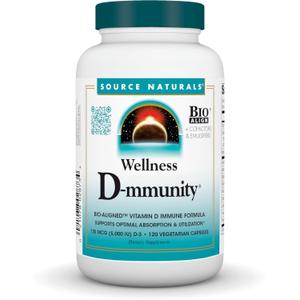 Source Naturals Wellness D-mmunity, Bio-Aligned Vitamin D Immune Formula, Supports Optimal Absorption and Utilization* - 120 Vegetarian Capsules, Best By: 11-01-2026